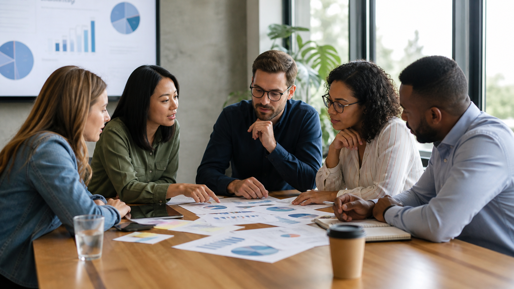 Nhóm marketing thảo luận báo cáo cải tiến hiệu quả chiến dịch Wifi