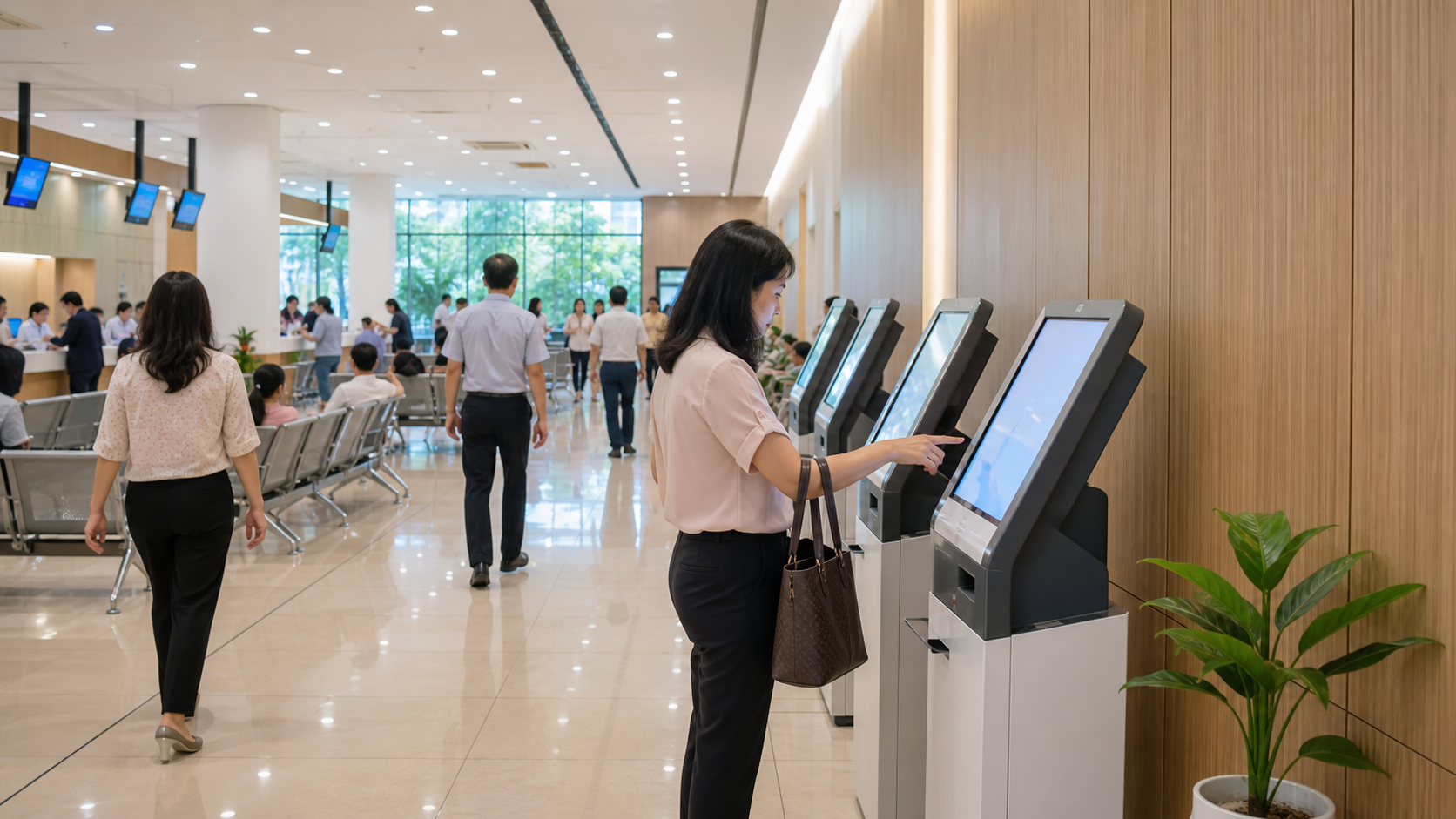 Kiosk được bố trí thuận tiện tại không gian phục vụ hành chính công hiện đại