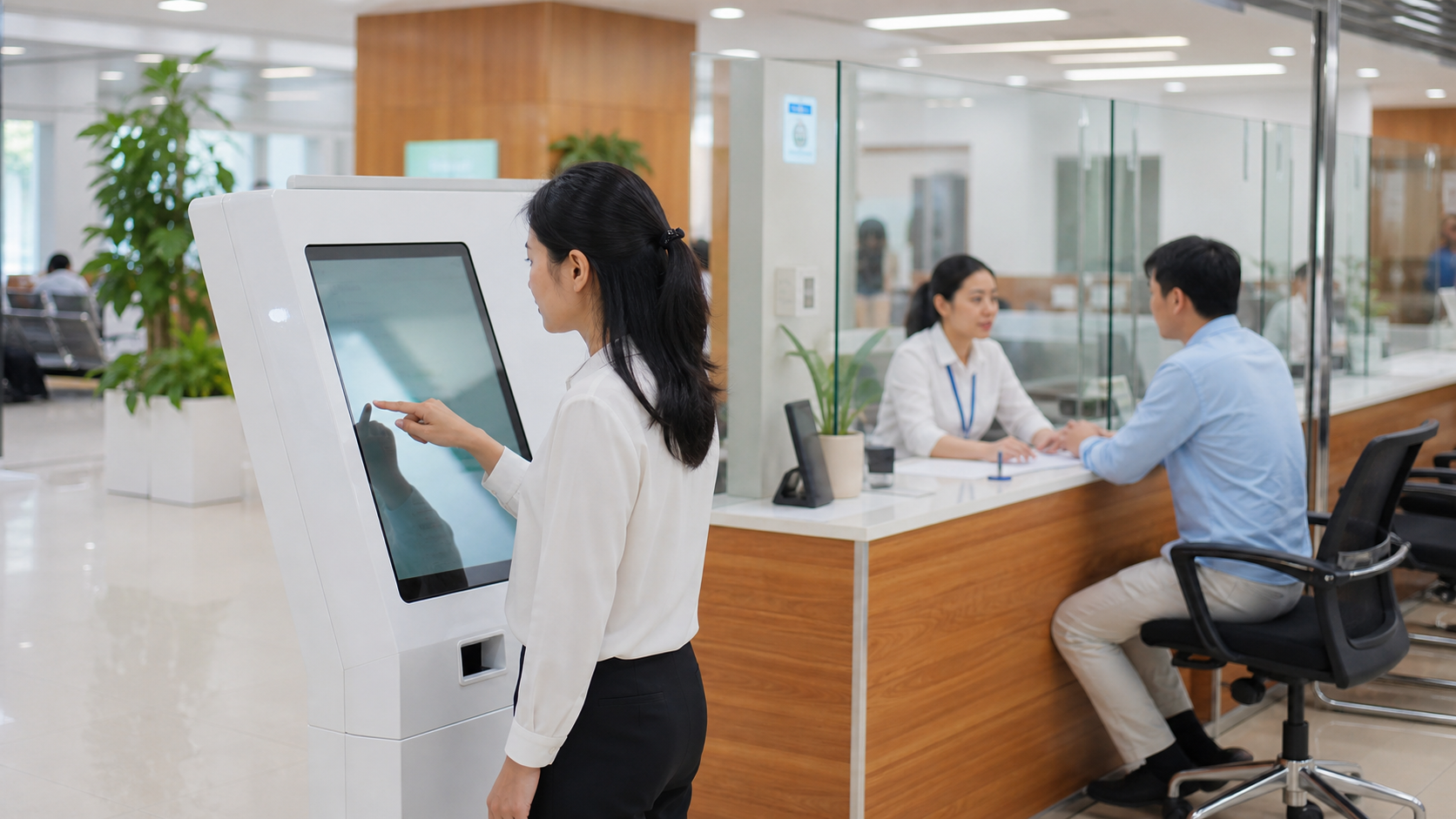 Người dân sử dụng kiosk tại trung tâm phục vụ hành chính công
