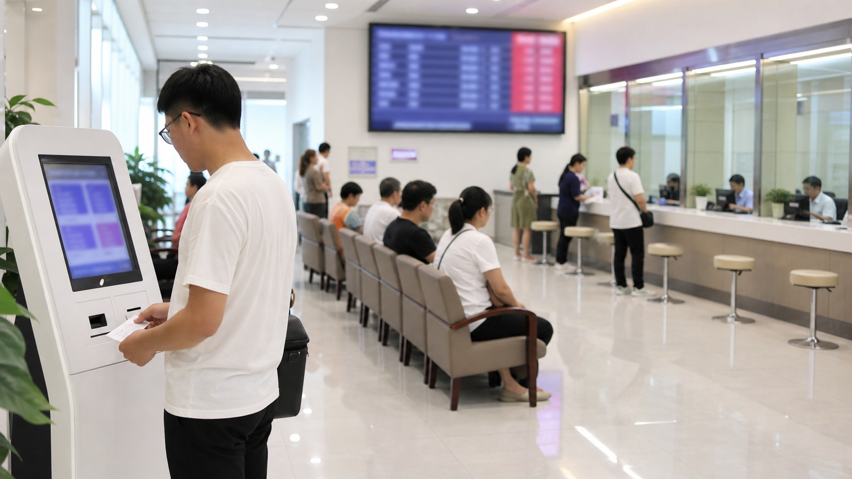 Kiosk lấy số thứ tự tại khu vực chờ của trung tâm hành chính công