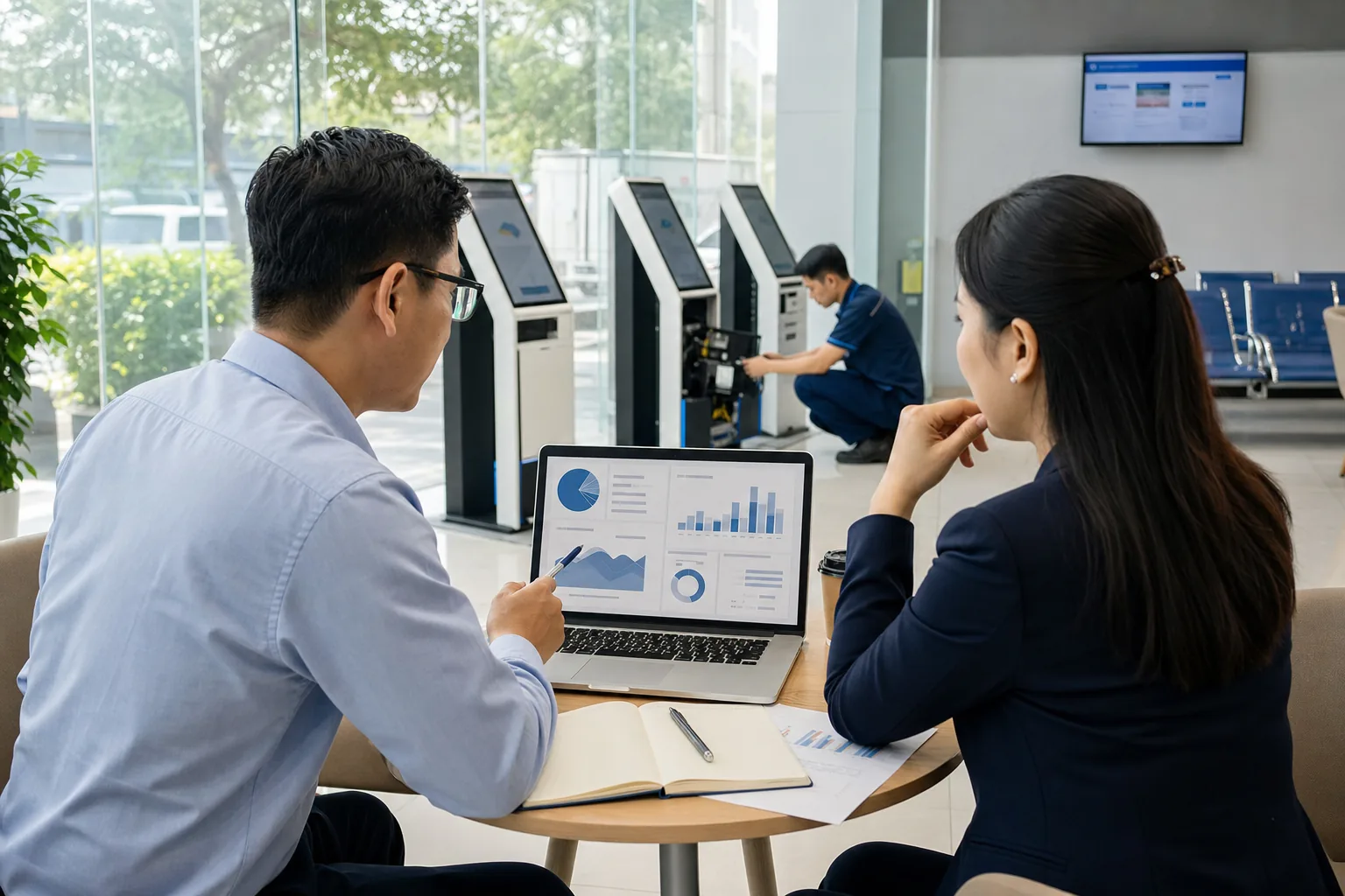 Bộ phận vận hành và tài chính đánh giá tổng chi phí sở hữu hệ thống kiosk