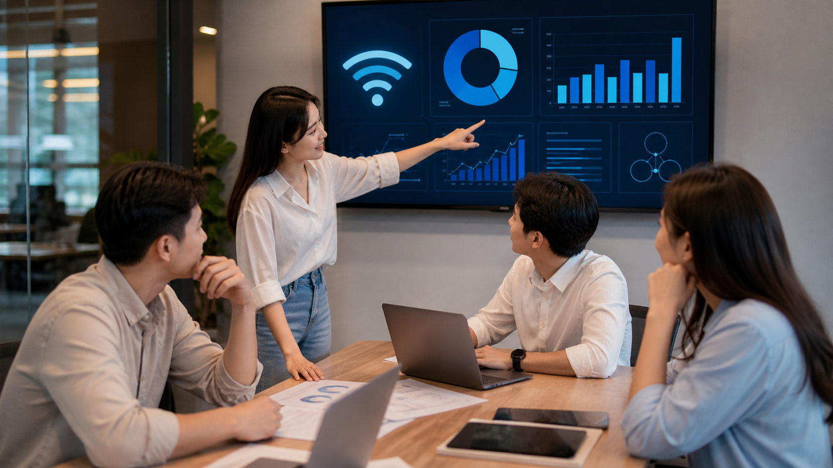 Đội marketing đánh giá hiệu quả của điểm chạm Wifi